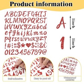 Letter Stickers, 664 Pcs Sticker Letters for Graduation Cap Decoration, Glitter Self-Adhesive Alphabet Number Stickers for Scrapbook Water Bottles Cup DIY Crafts Posters Bulletin Boards(8, Red)