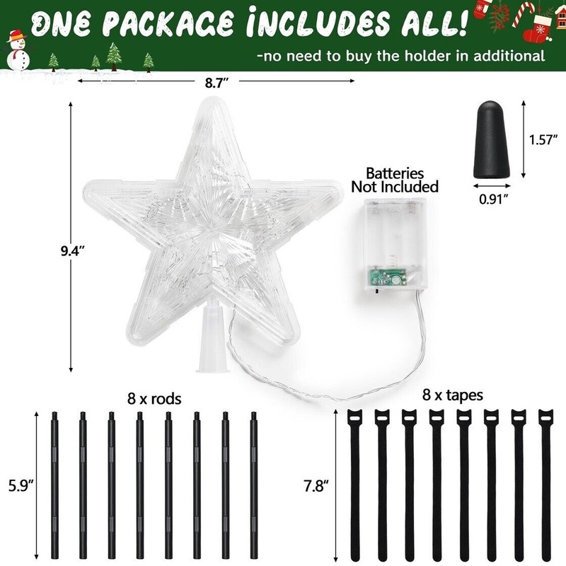 Nicecho Christmas Tree topper Star LED battery light up XMAS