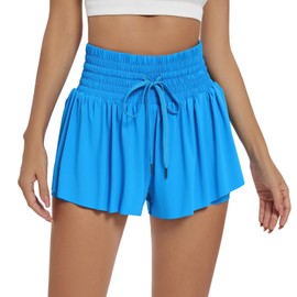 Blaosn - Pantalones cortos deportivos para mujer, cintura alta, gimnasio, yoga, entrenamiento, correr, pantalones cortos, falda, linda, ropa de verano, Azul, XX-Large