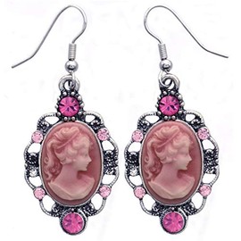 Pink Cameo Drop Dangle Earrings Fashion Jewelry