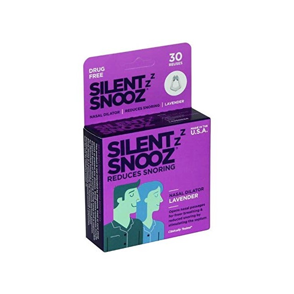 SILENT SNOOZ Nasal Dilator Anti-Snore Device - Reusable Lavender Scented Nose Vent Designed to Stop Snoring (30 Uses)