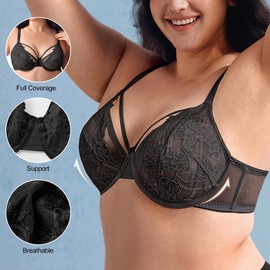 Minimizer Bras for Women Full Coverage - Plus Size Womens Bra Underwire with Support and Lift - No Front Closure Minimizing Women's Lace Bralette - Comfort Unlined No Wire Push Up Bra for Large Breast