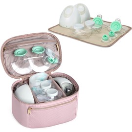 Fasrom Portable Breast Pump Bag, Compatible with Elvie Pumps and Medela Pump in Style, Storage Bag Breast Pumps with Waterproof Mat for Working Mothers When Travel, Pink (Bag Only)