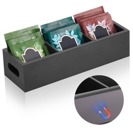 Magnetic Tea Bag Organizer for Fridge Wooden Tea Bag Holder Magnetic Tea Storage Containers with 3 Slots,3 Compartments Magnetic Tea Bag Chest with Handle Tea Bag Caddy Box for Refrigerator, Counter