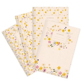 etmamu 1072 Set of 4 Notebooks A5 | Meadow Flowers Pattern Watercolour | for Notes, Sketches, Bullet Journal & Planning | Blank