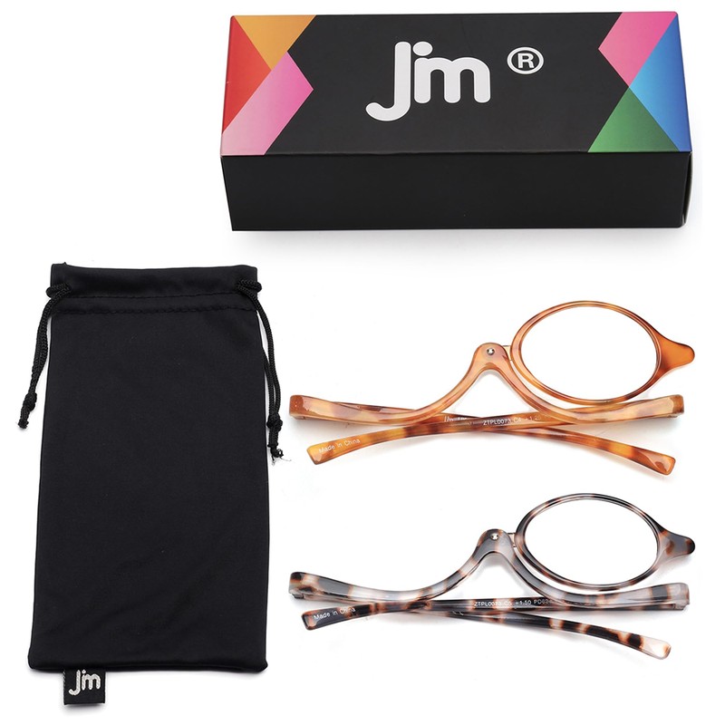 JM 2 Pairs Makeup Reading Glasses Magnifying Flip Down Cosmetic
