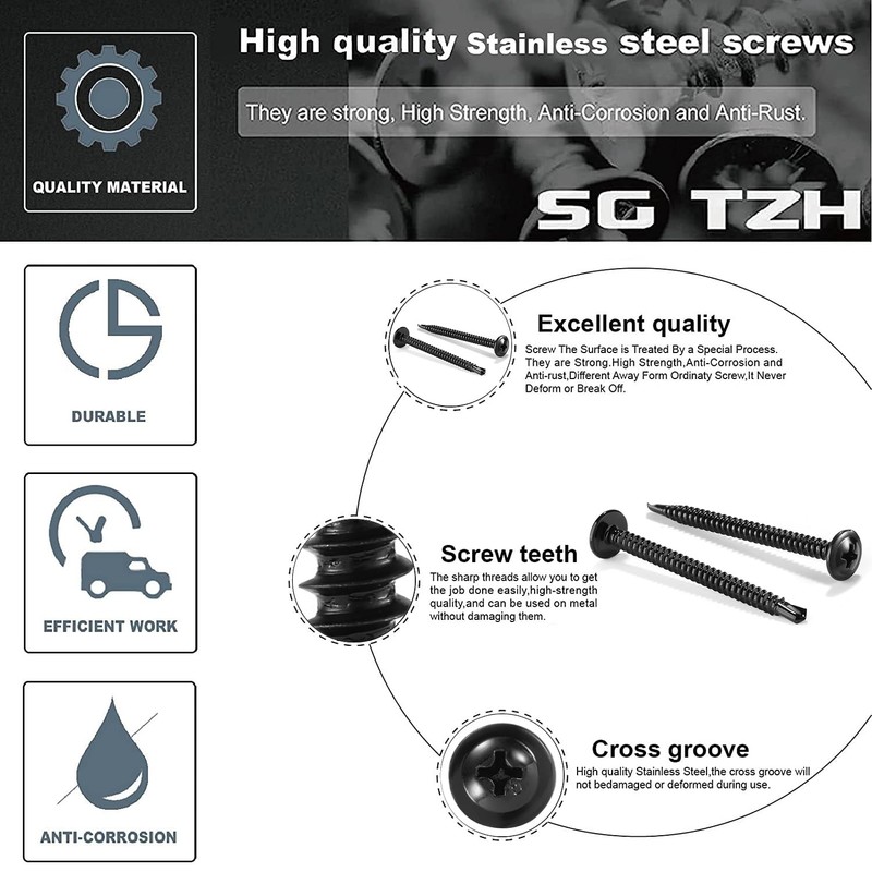 #10 x 2-1/2" Sheet Metal Screws 100PCS 410 Stainless Steel