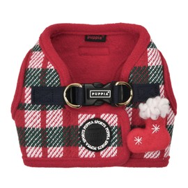 Puppia Festive Vest Dog Harness Step-in Warm Winter Checkered Pattern for Small and Medium Dog, Red, Medium