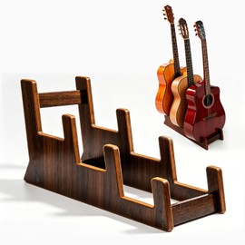 Guitar Stand,Sturdy 3-Holder Black Walnut Wooden Guitar Stand Space-Saving