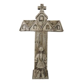 Ebros Gift Rustic Western Faux Stone Christian Church House Of Prayer Kneeling Girl At Confirmation Wall Cross Decor Plaque Figurine Inspirational