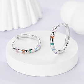 NARMO 925 Sterling Silver Hoop Earrings for Women Colourful Cubic Zirconia Earrings Heart Shaped Hoop Earrings Minimalist Fashion Jewellery, Sterling Silver, Cubic Zirconia