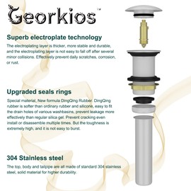 Georkios All Metal White Pop Up Drain Without Overflow, Rustproof Heavy Duty Brass and 304 Stainless Steel Vessel Lavatory Vanity Bathroom Sink Drain Stopper