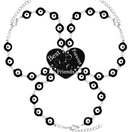 JunyiDIY 3PCS Black and White Evil Eye bracelet puzzle Set for Best Friend, Friends Forever Matching Heart Puzzle Link Bracelet for BFF Family Love Friendship Jewelry Gift Sets