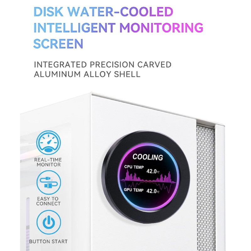 Denash 2.1in IPS Real Time Temperature Control Round CPU Liquid