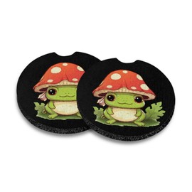 Dremagia Cute Frog Mushroom Print 2pcs Car Coasters Universal Rubber Backing Non-Slip Car Coasters for Cup Holders, Car Accessories for Women Men