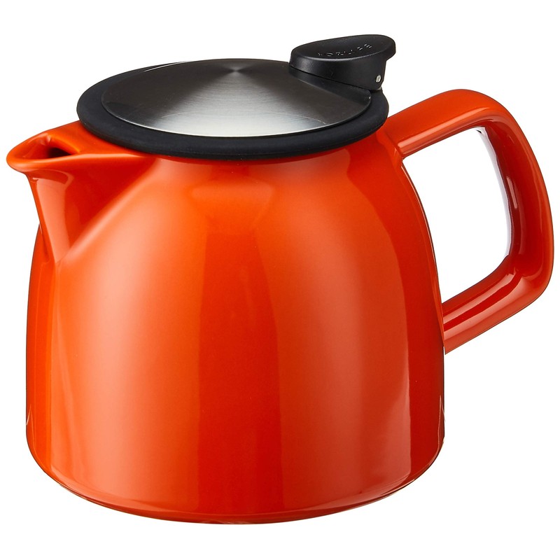 FORLIFE Bell Ceramic Teapot with Basket Infuser, 26-Ounce/770ml, Carrot