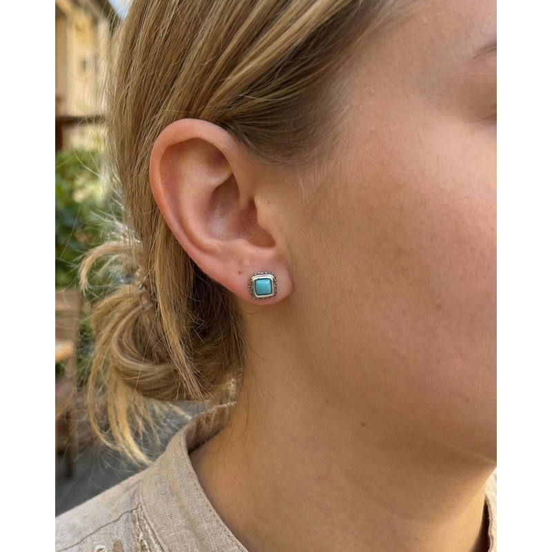 Turquoise Earrings, Vintage Small Stud Earrings for Men with 925