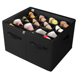 TOPIA HOME Shoe Organizer for Closet, Foldable Shoe Box with Adjustable Dividers and Clear Cover, Space Saving Shoe Storage Organizer Cabinet with Reinforced Handles, Fits 16 Pairs, Black, TP09B