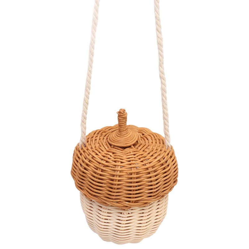 Kids Rattan Storage Basket Hand Woven Decorative Acorn Shaped Basket