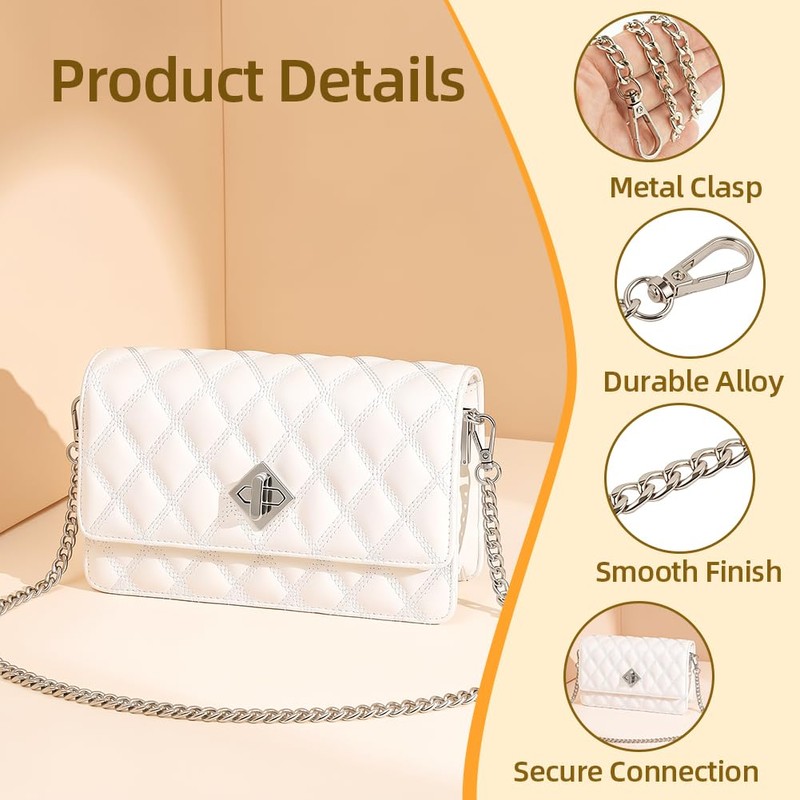 AOOSA 3 Pack Silver Bag Chains with Clasp Buckles (45cm+95cm+125cm)