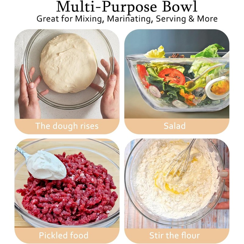 Ajrwiiy Large Glass Bowl for Sourdough Bread Making, 4.7 Quart