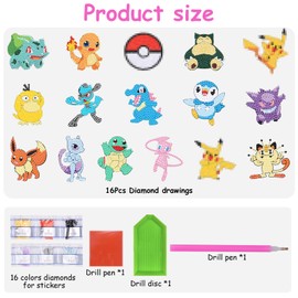 MUSEDAY Diamond Painting Children's Set Diamond Sticker Kit Diamond Painting Kits 16 Pieces Diamond Painting Sticker Diamond Painting for Children Boys Girls