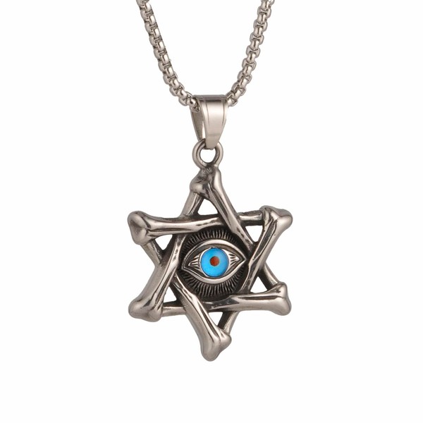 Men's Celtic Triangle, Eye Of Providence（All-Seeing Eye，Helix Nebula）Pendant Necklace，Blue Resin