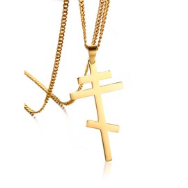 Men's Orthodox Cross Pendant Necklace - Trendy Religious Cross Chain,Hypoallergenic Waterproof Stainless Steel Christian Long Necklaces,Non Tarnish Byzantine Cross Symbol Pendants Necklace for Him