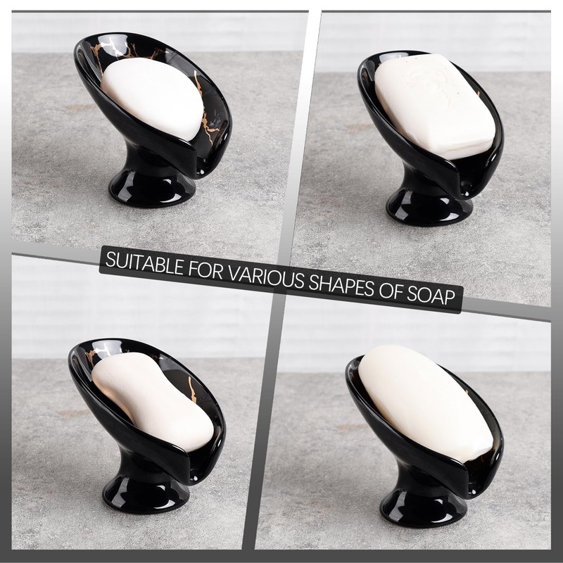 Soap Dish, Ceramic Soap Holder Self Draining Leaf Shape Bar