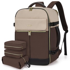 LOVEVOOK Travel Backpack for Women, TSA Carry On Backpack Flight Approved Luggage, 40L Water Resistant Personal Item Daypack Large Weekender Bag fit 17 inch Laptop with 3 Cubes, Apricot-coffee-black