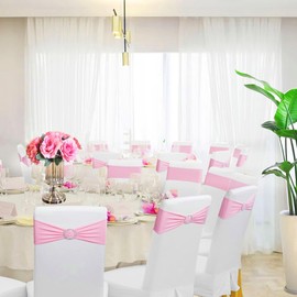 Albassa Chair Sashes Spandex Stretch Chair Bows with Buckle Slider for Wedding Party Decorations (Pink, 25PCS)