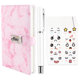 BDHYYM Diary with Lock for Girls, Diary Notebook with Pen and 10 Funny Stickers Set, Diary with Code, Refillable Notebook Made of Faux Leather, Notebook with Lock A5 (21 x 15 cm)