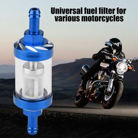 KIMISS Metal Glass Inline Gas Oil Fuel Filter 8mm Thread Replacement for Motorcycle(Blue)