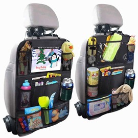 2 Pack Car Seat Organiser, Car Back Seat Organiser with Tablet Holder, 10 Multifunctional Storage Pockets, Clear Touch Screen, Kids Toys Food Storage, Travel Accessories Organisers