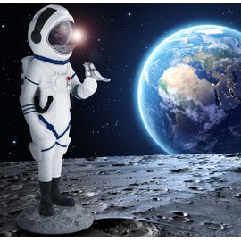 BRUBAKER Decorative Astronaut with Small Bird - 30 cm Spaceman Space Figure with Chrome-plated Helmet - Hand-Painted Modern Space Statue - Astronaut Silver and White