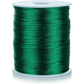 FQTANJU 2mm Nylon Satin Cord, 100 Yards Nylon Cord Satin String for Bracelet Jewelry Making Silky Rattail Macrame Trim Cord Necklace Bulk Beading Thread Kumihimo Chinese Knot Craft (Dark Green)