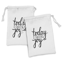 Ambesonne Choose Joy Fabric Pouch Set of 2, Wise and Encouraging Happy Text on a Plain Background Monochrome, Small Drawstring Bag for Toiletries Masks and Favors, 9" x 6", Charcoal Grey and White