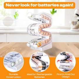 Kalinar Battery Ladder Organizer Case for AA Batteries - Stackable or Mounted Vertical Storage Battery Dispenser for Home, Garage, & Workshop (1-Pack, Holds 20 AA Batteries)