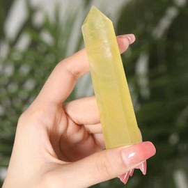 XIANNVXI 4 Inch Large Crystals Citrine Tower 1 Piece Gemstones Rod Crystal Towers Natural Stones Hexagonal Point Rods Meditation Energy Stone 9-10 cm