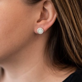 MATERIA Women's Stud Earrings 925 Silver – Gemstone Stud Earrings with Cubic Zirconia – 5 Colours with Gift Box, Silver