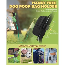 Dog Poop Bag Holder for All Leashes,Hand Free Doggie Waste Bag Dispenser-Velcro/Hook/Carabiner,Dog Poop Bag Dispenser for Leash,Wide Opening,Leash Attachment for Dog Walking,Poop Bags EXCLUDED,Black