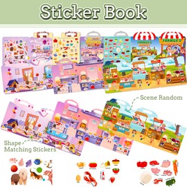 SZINMAGIA Reusable Puffy Sticker Book for Toddlers 2-4 Years 1-3, 3D Stickers Toddler Travel Toys Essential, Toddler Activity Farm Sticker Book, 3 Pack of Scene Series