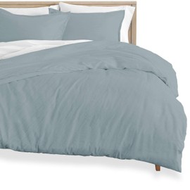 Bare Home Ultra Soft Washed Microfiber King/Cal King Duvet Cover with Zipper and Securing Ties and 2 King Pillow Shams, Linen-Like Look, Easy Care, Hypoallergenic (King/Cal King, Dusty Blue)