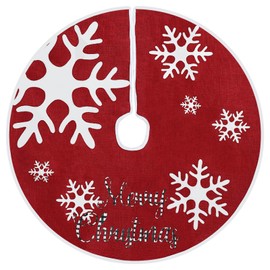 MACTING Christmas Red Tree Skirt 30Inch Small Burlap Tree Mat with White Snowflakes Buffalo Plaid Merry Christmas Printed for Farmhouse Holiday Party Home Indoor Xmas Tree Decorations