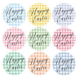 Mobiusea Creation Easter Stickers | 135-Pack Happy Easter Stickers | 1.4 inch | Pastel Color Gingham Easter Stickers | Watercolor Bunny Flowers Happy Easter Labels | Easter Stickers for Kids