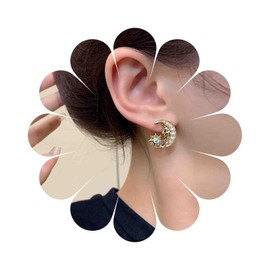 Dervivea Vintage Sun Moon Earrings Gold Crescent Stud Earrings Crystal Sun Earrings Heavenly Star Moon Earrings Jewellery for Women and Girls, Zinc, No Gemstone