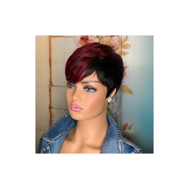 SAEIALL Peluca Corta Estilo Pixie de Cabello Humano para Mujeres