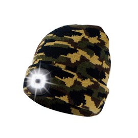 Unisex Beanie Hat with Light, USB Rechargeable LED Headlamp Cap Warm Knit Hats for Winter Safety，Gifts for Men Women Dad Camouflage Green