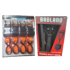 Truck & Trail Utility Bundle (Foldable Shovel and Ratcheting Tie-Downs)