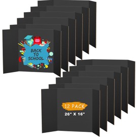 AKONEGE 12Pcs Medium Trifold Poster Board, 26" x 16" Black Corrugated Cardboard Tri Fold Poster Boards for School Projects, Presentations, Science Fair, Photo Display, Art Exhibition